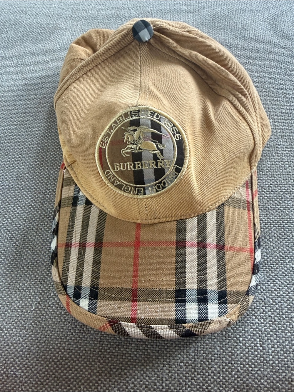 Burberry Tan Baseball Cap with Iconic Check Brim